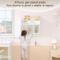 Estantería de Pared para Niños Librería Flotante con 3 Compartimentos y 4 Ganchos de Pomo Blanco - details 5