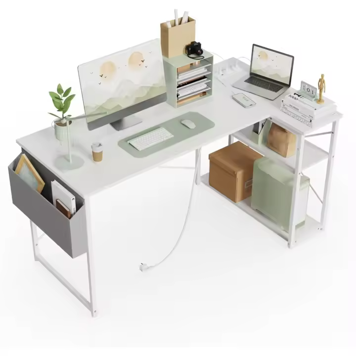 Escritorio de Escinera con Regleta Diseño Ergonómico 120 x 70 cm Ideal para Ordenador, Juegos, Estudios - 1
