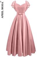 2024 nuevo vestido de fiesta de verano Vintage ral encaje largo mujeres manga corta volante elegante Casual Maxi fecha Vestidos de satén - details 0