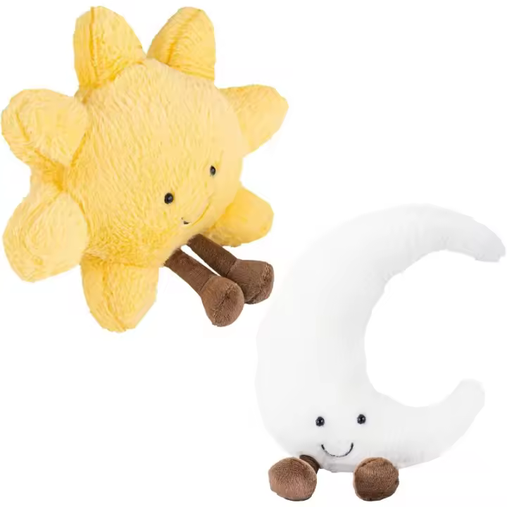 Peluche de sol y luna, almohada de sol llena de diversión sonriente, almohada de animal de luna y sol de 12 pulgadas, juguete de peluche suave para regalo de cumpleaños para niños (2 piezas) - 1