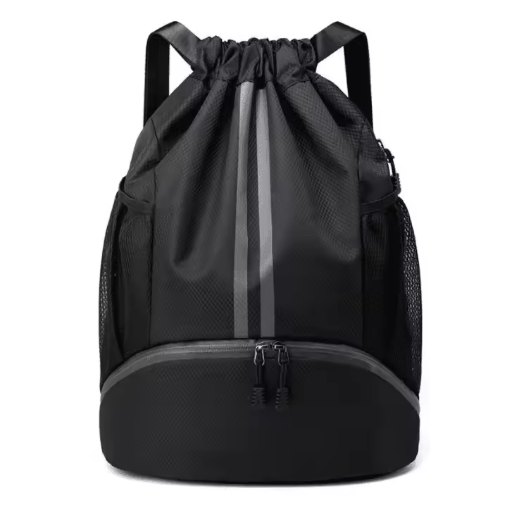 Drawstring Backpack Sports Gym Bag with Shoe Compartment Side Mesh Pockets Water Resistant String Bag for Women Men - 1