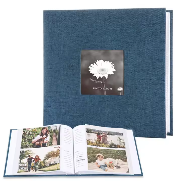 Álbum de fotos con cubierta de lino grabable de 6 pulgadas, 200/300 fotos, tipo entrelazado, álbum de recortes grande, 100 páginas, libro de recuerdos DIY, momentos familiares - 1
