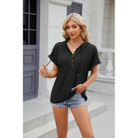 BUNO-2025 Camiseta de manga corta para mujer, Tops con capucha, botones sólidos, cordones, Verano - details 34