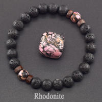 Pulsera de piedra de Lava para hombre, cuentas de piedra lunar de labradorita Natural, pulsera de Buda tibetano, pulsera difusora de aceite de Chakra, joyería para hombre - details 16