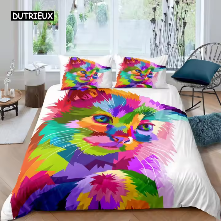 Juego de Fundas de Almohada de Gato Diseño de Gatito Lindo Cubierta de Colchón de Rey Tamaño Cero - 1