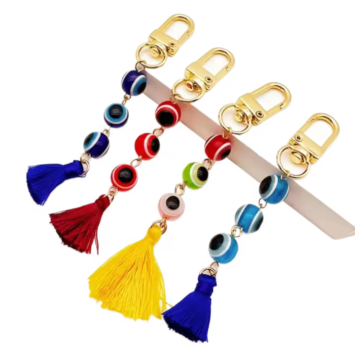 Llavero turco de ojo azul de la suerte, llavero turco de ojo turco, colgante de borla colorida de resina duradera, dijes para mochila, llavero de ojo de demonio - 1
