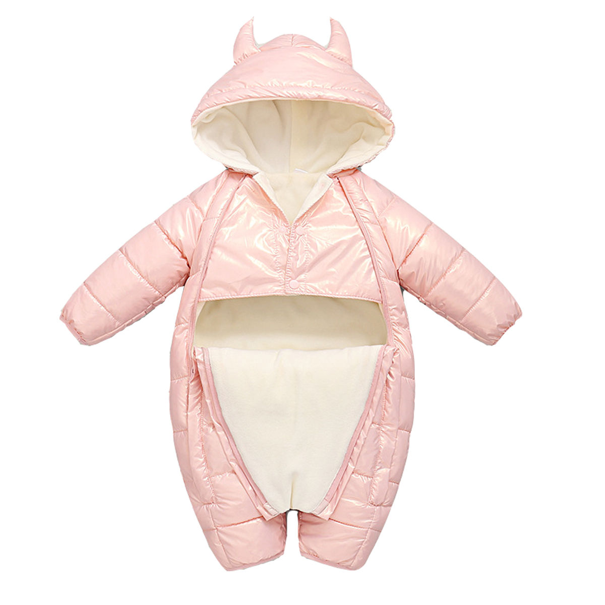 Traje de nieve para bebé, niño y niña, mono cálido de invierno para recién nacido, pelele grueso con capucha y pies, ropa de nieve para 0-18 meses, Rosa