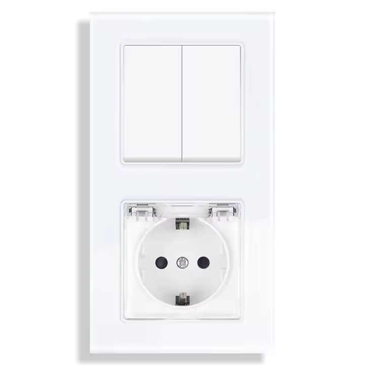 SRAN-enchufe eléctrico de pared e interruptor de luz, cubierta de toma de corriente estándar de la UE, Panel de vidrio templado - 1