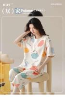 Verano 2025 Pijamas Sueltos de Manga Corta hasta la Rodilla 100% Algodón Decoración del Hogar para Mujeres Coreanas - details 12