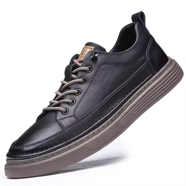 Zapatos casuales de cuero versátiles y transpirables, zapatos deportivos de moda para hombre, zapatos blancos pequeños. - 1