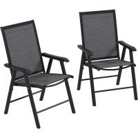 2 Sillas Camping Plegables Sillas Plegables Jardín Exterior Acolchadas en Malla con Marco Acero y Reposabrazos Carga 110 kg para Terraza Playa 58x64x94 cm Gris Oscuro - details 0