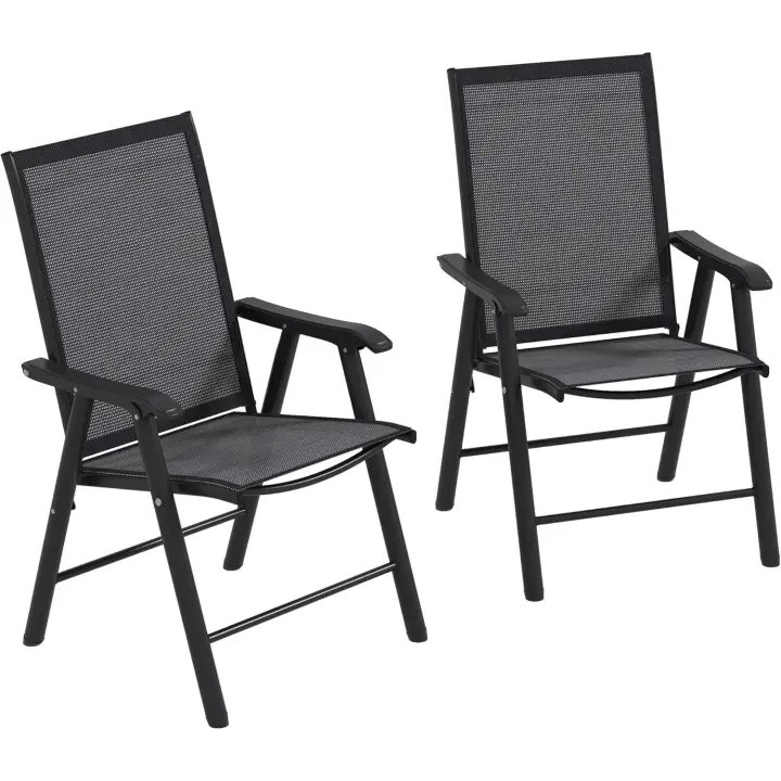 2 Sillas Camping Plegables Sillas Plegables Jardín Exterior Acolchadas en Malla con Marco Acero y Reposabrazos Carga 110 kg para Terraza Playa 58x64x94 cm Gris Oscuro - 1