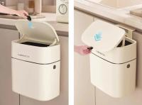 Papelera colgante para WC doméstico, gran capacidad, diseño cuadrado, cómoda tapa abatible, papelera de armario - details 10