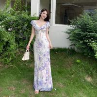Pausa para el café Vestido floral de verano con suave viento francés, hombro de una palabra con cuello en V Un vestido de péndulo JY25242 - details 10
