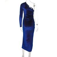 Vestido Bodycon De Veludo Elegante Para Mujer Con Abertura Lateral Manga Larga Para Fiesta Noche Primavera Otoño Vestido Midi Ajustado - details 14