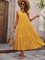 Vestido Boho sin Mangas de Verano 2024 Cuello en V, Color Sólido, Vestido de Flecos en Capas - details 24