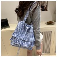 Bolso de hombro de estilo coreano Vintage con hojas de loto, bolso con cordón estampado a la moda, bolso de mano a cuadros bonito, bolsa de almacenamiento - details 11