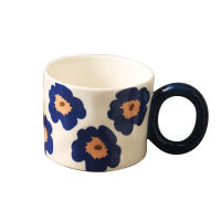 Taza de cerámica de flores de gran capacidad de 420 ml, taza de avena de leche de desayuno coreano, taza de café para el hogar - details 7