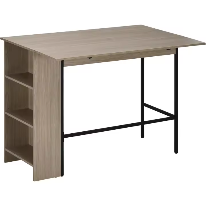 Mesa de Bar con Almacenamiento Bandeja Lateral Plegable y 3 Estantes 120 x 76 x 91.4cm - 1