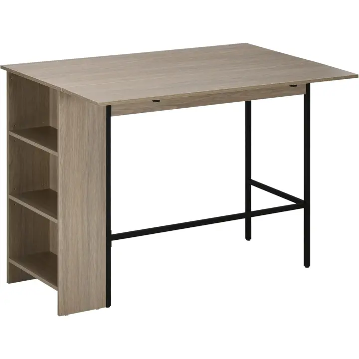 Mesa de Bar con Almacenamiento Bandeja Lateral Plegable y 3 Estantes 120 x 76 x 91.4cm - 1