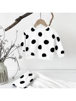 Primavera y otoño Traje de bebé Estampado de lunares Cuello redondo Suéter de manga larga Pantalones sueltos Ropa deportiva para niños y niñas - details 0