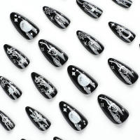 Elegante Arte de Uñas de Dibujos Animados Negro Brillante Kit de 24 Puntas con Pegamento de Gelatina para Mujeres y Niñas - details 5
