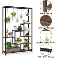 Soporte alto para plantas de interior de 5 niveles, estante de metal de 180 cm con 10 ganchos para colgar en S, estante de exhibición multiusos para bonsái de flores para interiores - details 31
