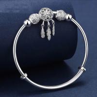 Brazalete de plata de ley 925 de tamaño ajustable, atrapasueños, borla, pluma, cuentas redondas, pulsera, joyería para mujer, boda - details 6