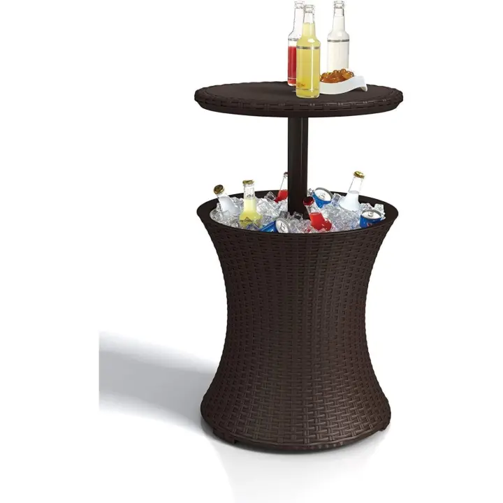 Mesa Nevera para Exterior y Jardín, Ratán, Color Crema, Capacidad 30 L, 45 latas - 1