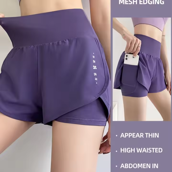 Mallas Cortas de Yoga de Giro Alta para Mujer, de secada, antiexposición, sueltas, para Verano, transpirables - 1