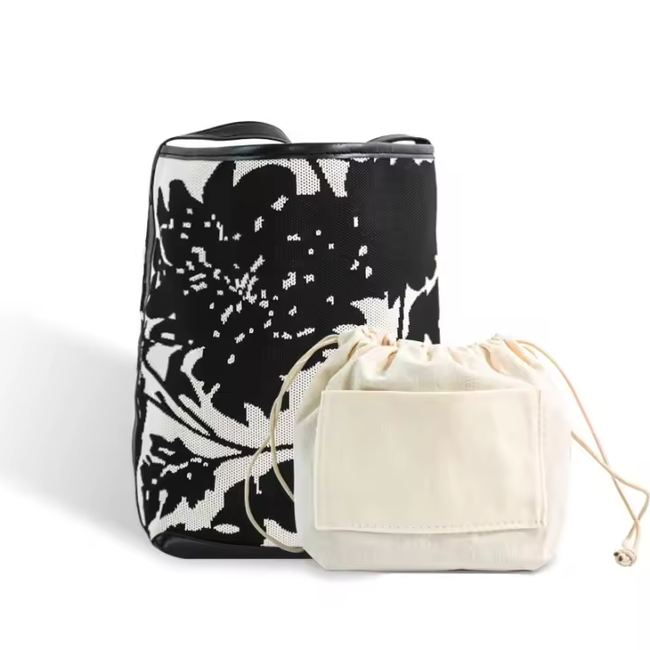 Air Fly bolsa de cubo de punto nueva tinta blanca y negra china bolsa de hombro nicho bolsa de viento perezoso moda de alto sentido - 1