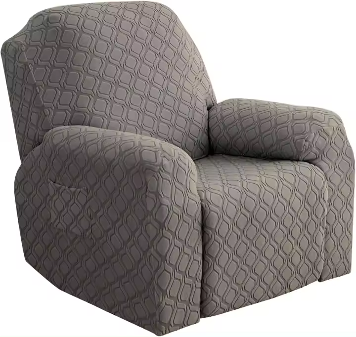 Funda de sillón relax extensible, funda para sofá relax de 1 plaza con bolsillo lateral, para sillón reclinable de relajación y masaje, 4 piezas con jacquard (beige) - 1