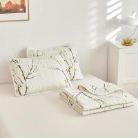 Juego De 3 Piezas De Colcha De Rama Negra Con Patrón De Flores, 1 Colcha + 2 Fundas De Almohada Sin Relleno - details 5