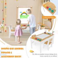 Juego de Mesa y 2 Sillas de Arte para Niños, Escritorio de Juegos y Manualidades 2 en 1 para Niños con Mesa Elevable, Rollo de Papel, Vasos de Pintura y 6 Contenedores (Natural) - details 8