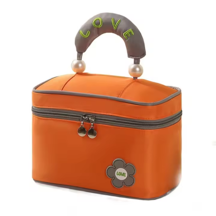 Bolsa de maquillaje de alta belleza para mujer, bolsa de cosméticos de mano cuadrada de gran capacidad, bolsa de aseo de viaje con doble cremallera a prueba de polvo para mujer - 1