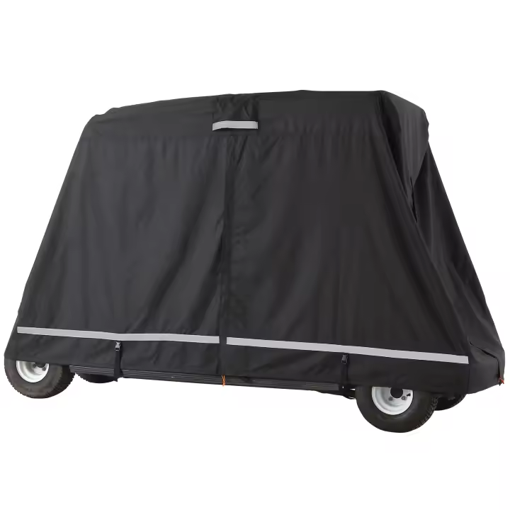 SucceBuy Funda para carrito de golf de 4 pasajeros, funda completa de poliéster 600D, universal para la mayoría de las marcas de fundas para automóviles, impermeable y a prueba de polvo, funda para carrito de golf al aire libre con tres puertas con cremal - 1