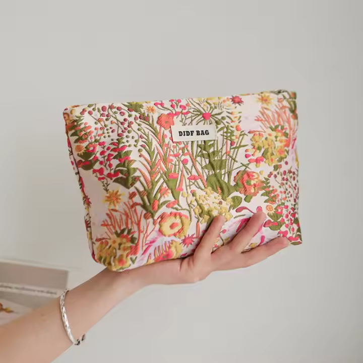 Bolsa de Maquillaje de Viaje de Lienzo de Doble Capa de Alta Calidad Bolsa de Almacenamiento Portátil para Mujeres con Estampado Bolsa de Maquillaje de Gran Capacidad - 1