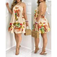 Vestido halter con estampado tropical, espalda descubierta, estilo vacacional para primavera y verano, ropa de mujer. - details 2
