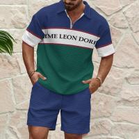 Conjunto de camisa y pantalones cortos con cremallera de un cuarto y cuello vuelto para hombre de tendencia de verano - details 14