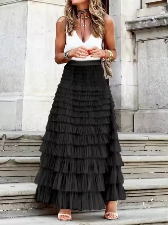 BUNO-Falda larga multifacética para mujer, cintura alta, estilo bohemio, ropa de primavera y verano, falda de tul - 1