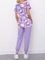 Conjunto De Dos Piezas De Uniforme Con Estampado Floral, Blusa Médica Funcional Con Cuello En V Y Pantalones De Uniforme - details 0