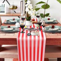 Camino de mesa a rayas para boda, Decoración de mesa de poliéster, Diseño a rayas rojas y blancas, decoración de mantel de 12x108 pulgadas, 6 piezas - details 5