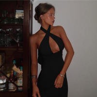 BUNO-Minivestido ajustado con cuello en V y espalda descubierta para mujer, vestido liso de verano con cuello Halter y retales, vestido de fiesta elegante, ropa para mujer - details 11