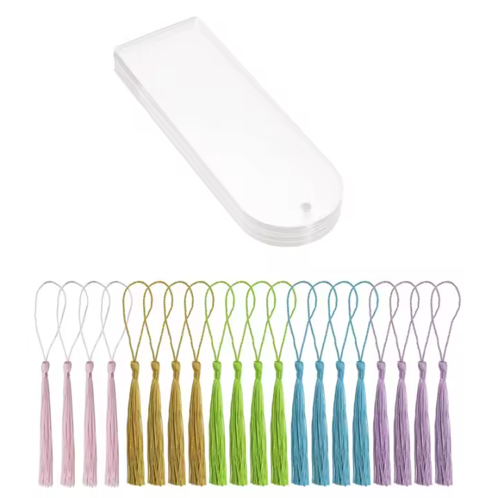 Marcapáginas de acrílico transparente en blanco, con 20 piezas de acrílico transparente marcadores de libros, borlas de marcapáginas pequeñas, artesanía rectangular, 20 piezas - 1