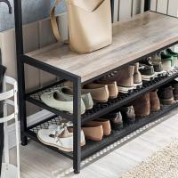 Mueble de Entrada Industrial 12 Ganchos y Banco para Zapatos Estilizado en Marrón Rústico y Negro - details 14