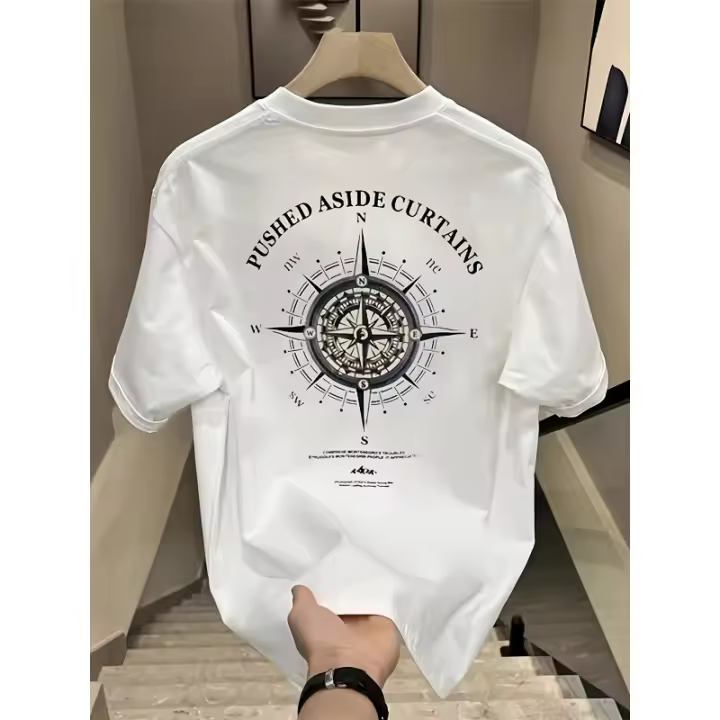 Camiseta Casual de Algodón Cinturo Talla Grande, 100% Algodón, Estampado Geométrico, Cuello Redondo, Manga Corta Moda para Adolescentes y Jóvenes - 1