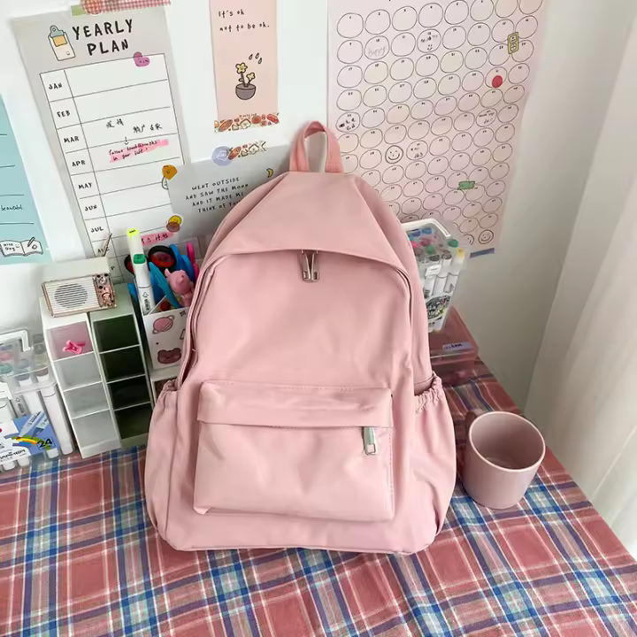 Corea, Estilo forestal, Mochila escolar, Arte, Estudiante, Mochila, Niña, Color sólido, Cremallera, Nailon - 1