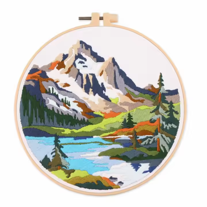 Kit de bordado de paisaje natural de montaña, conjunto de punto de cruz DIY cosido a mano con aro, conjunto de bordado hecho a mano para adultos - 1