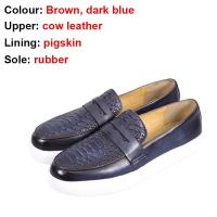Zapatos informales de cuero para hombre con punta redonda de piel de vaca para otoño, nuevos zapatos de moda con patrón sólido para hombre - details 11