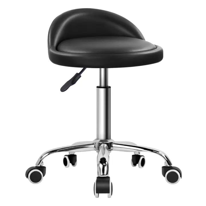 Taburete de Cuero Artificial con Respaldo Giratorio, Taburete con Ruedas de Altura Ajustable con Ruedas para Pintar tatuajes Masaj - 1